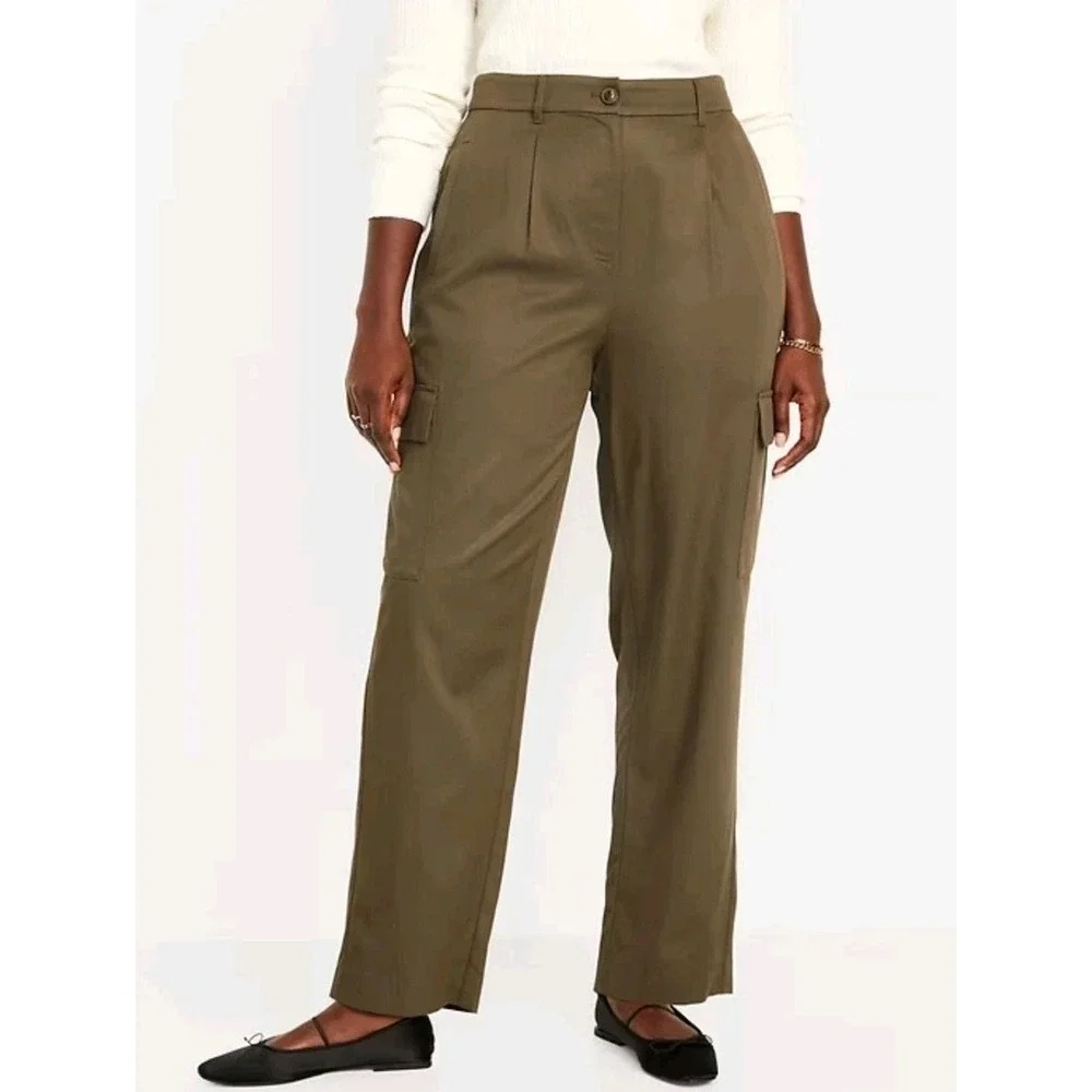 NWT Old Navy Taylor Cargo Pants L Straight Pleated Workwear Office Academia Twee